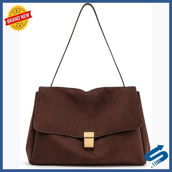 Handbags - Faux Suede Shoulder Bag Fits 11-inch iPad Pro, Magnetic Closure Satchel